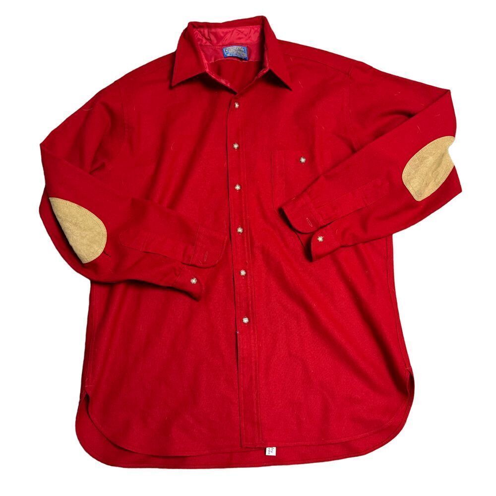 Pendleton Size XL Red Trail Elbow Patch Long‎ Sleeve Wool Button Up Shirt